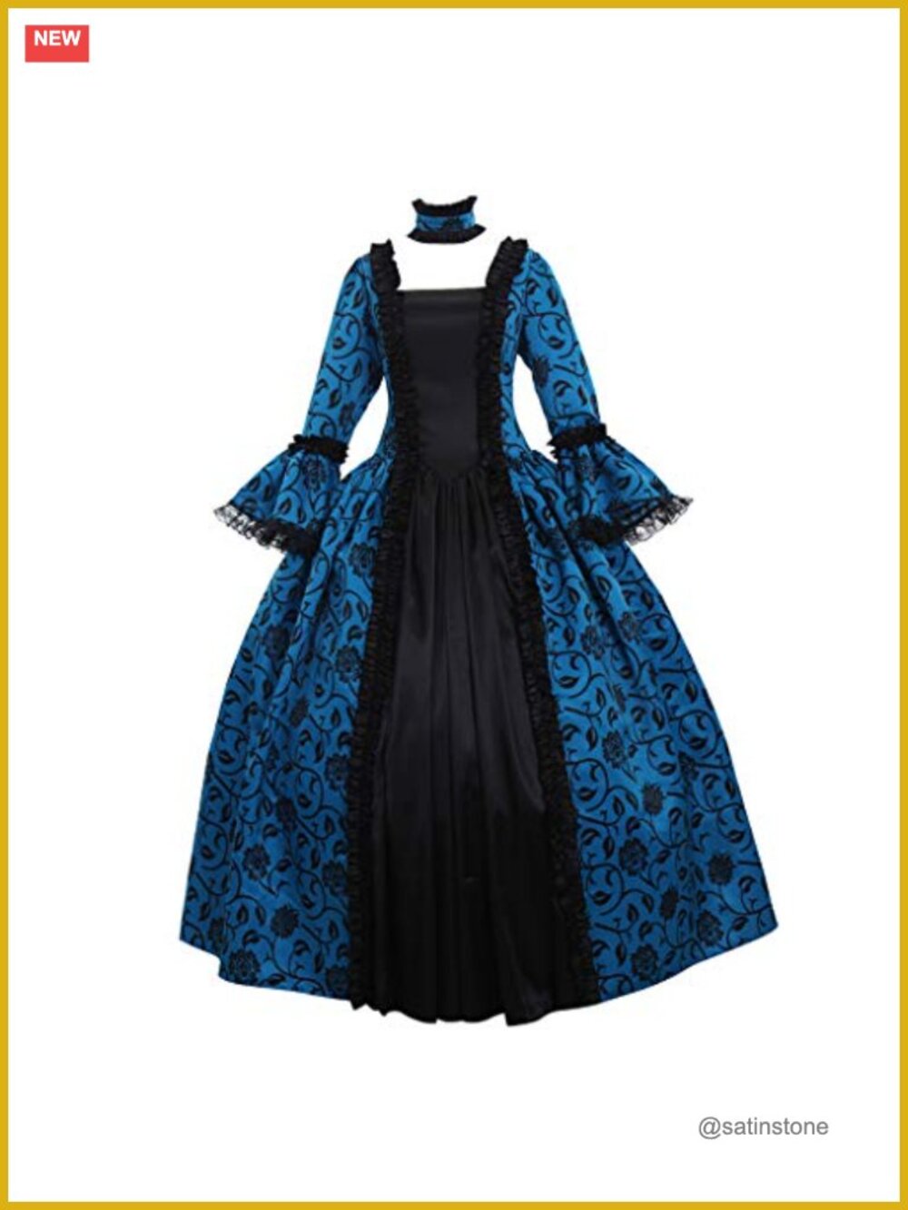 Victorian Rococo Maiden Costume Dress with Choker High Neck Floral Gothic
